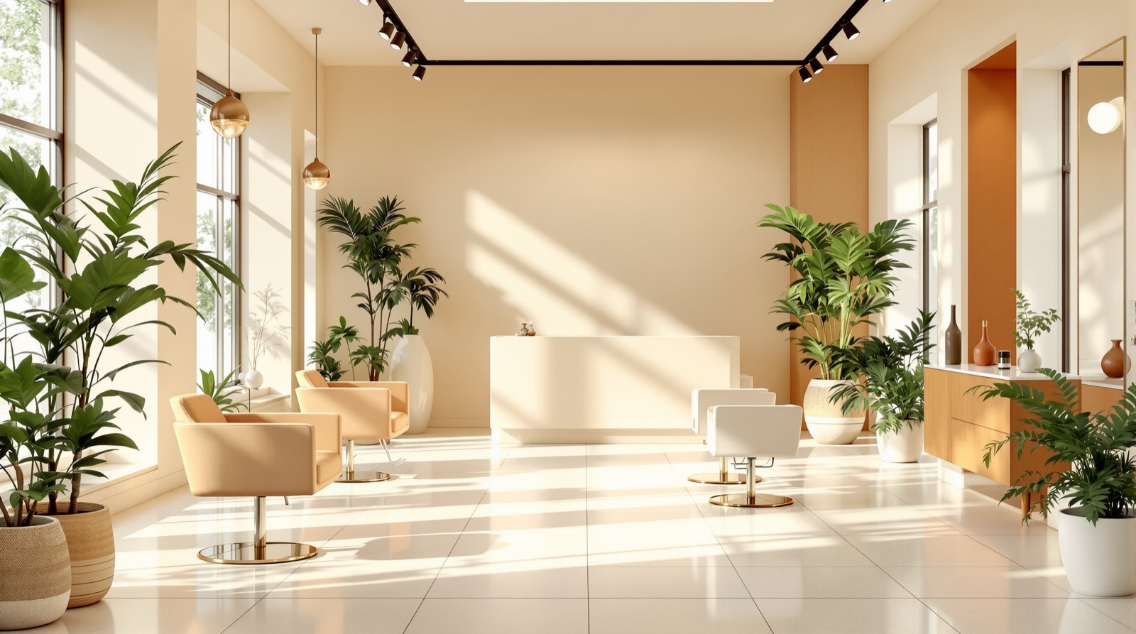 Calm modern salon and spa interior with soft natural light